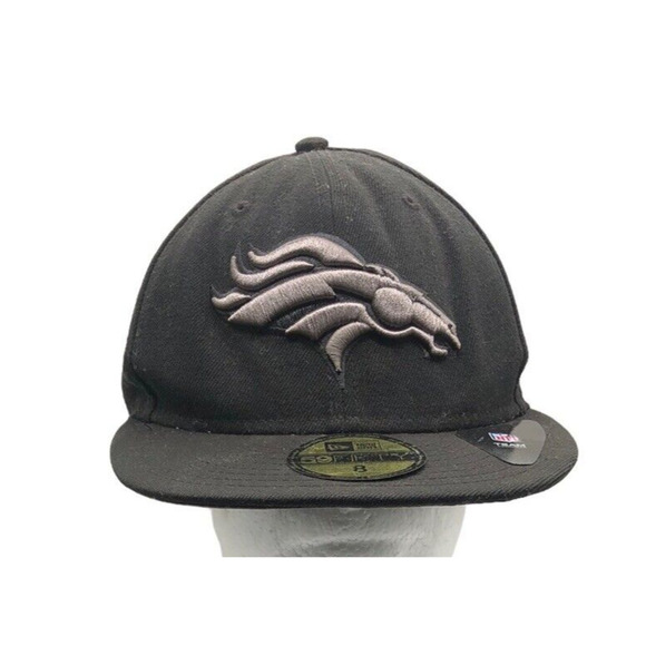 New Era 59fifty Denver Broncos Black Gray Sz 8 Fitted Cap Hat NFL Mens - Picture 1 of 8